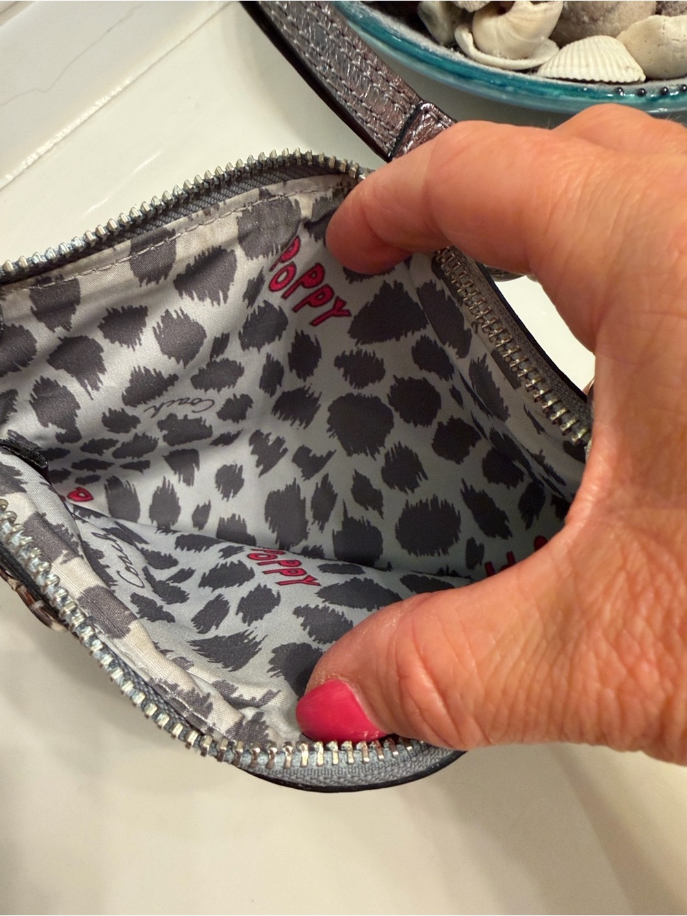 Coach Poppy Metallic Pewter Wristlet with Silver Hardware - Picture 6 of 7